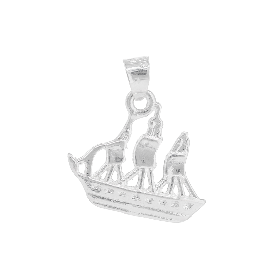 Set de Dije y Cadena de Plata - Barco Velero con Cadena Fígaro .925