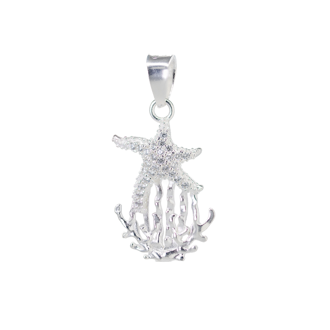 Dije  de Plata .925 en Forma de Estrella de Mar y Arrecifes  DMP019 - Joyería Marina