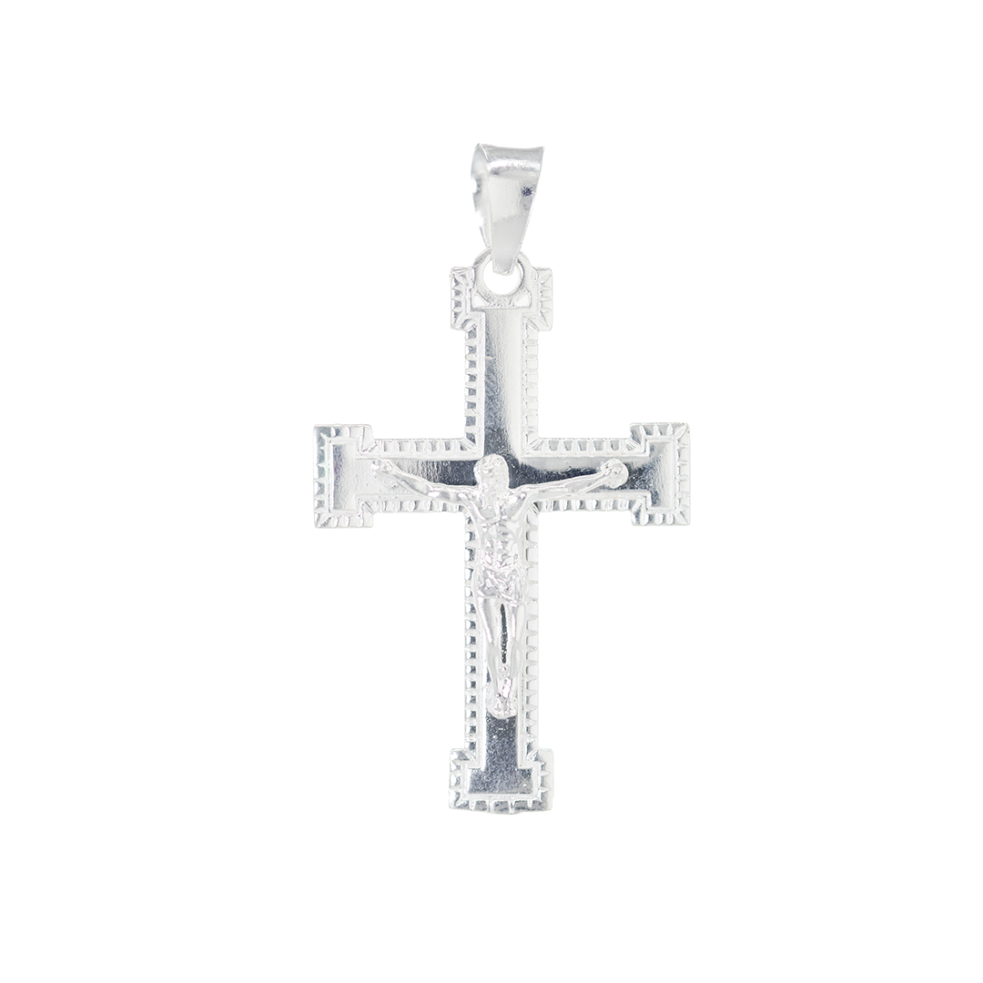Set de Dije y Cadena en Plata ley .925 - Crucifijo Ornamental Majestuoso con Cadena Fígaro