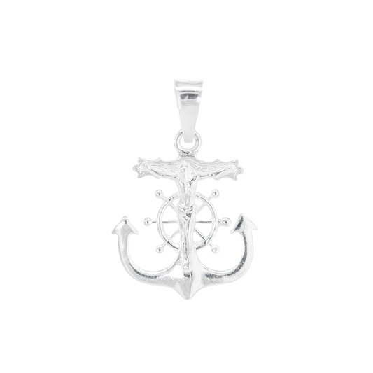 Dije de Plata  ley .925 en Forma de Ancla con cristo Mod. DR073