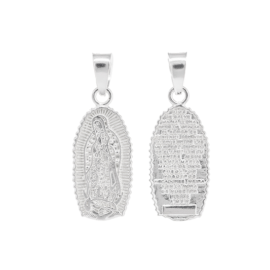 Dije Plata ley .925  Doble vista en forma  de la virgen de  Virgen de Guadalupe Mod.  DR089- Joyería Religiosa