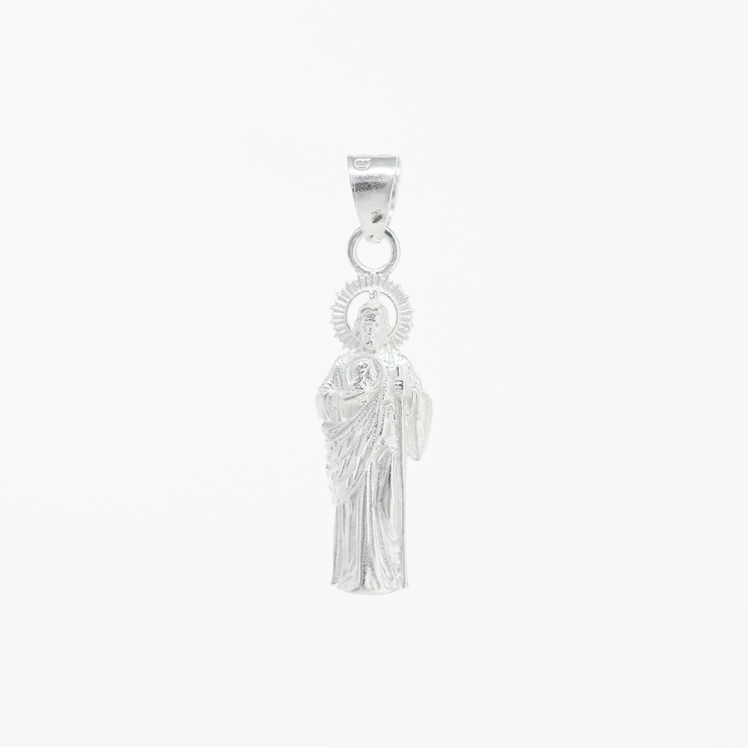 Set de Dije y Cadena de Plata - San Judas Tadeo Radiante con Cadena Fígaro .925