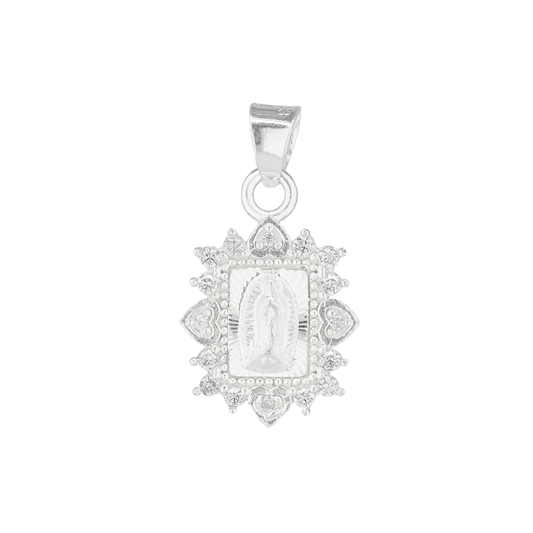 Dije de Plata .925 Forma Virgen de Guadalupe con Topacio blanco Mod. DRP026LP - Joyería Religiosa