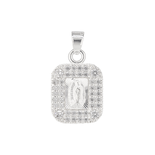 Dije de Plata .925 en  diseño  de la Virgen de Guadalupe con Topacio  Mod. DRP031LP - Joyería Religiosa
