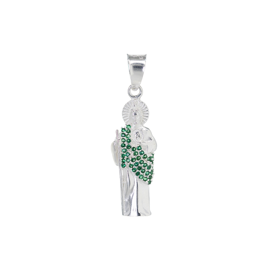 Dije de Plata ley .925 Forma San Judas Tadeo con topacio verde Mod.  DRP056VER - Joyería Religiosa