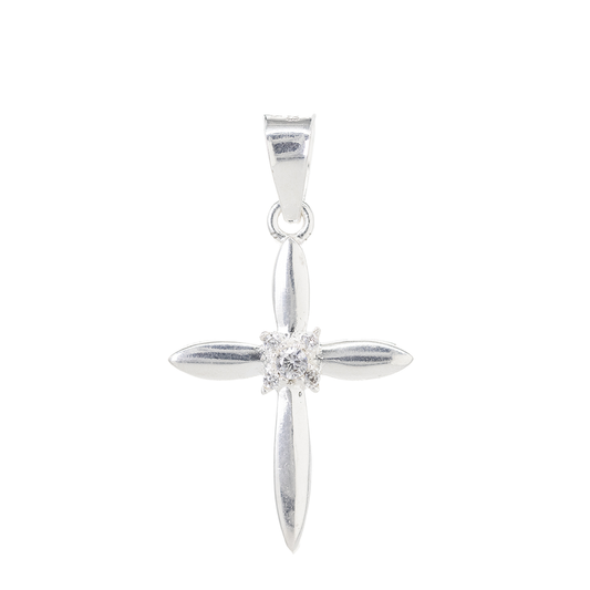 Dije Plata ley .925 Forma Cruz con Topacio blanco  Mod. DRP061 - Joyería Religiosa