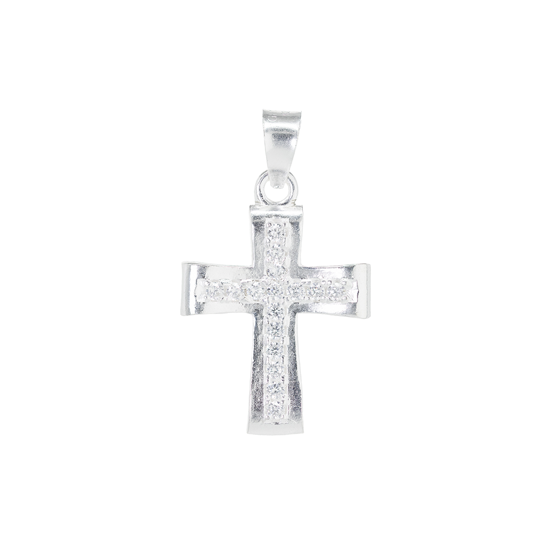 Dije de Plata  Ley .925  en forma Cruz con Topacio blanco  mod. DRP066- Joyería Religiosa