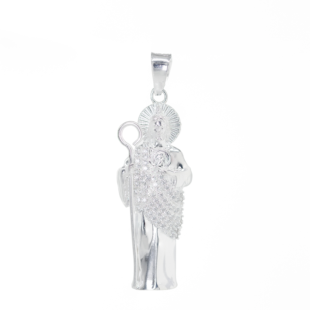Dije de Plata .925 en  Forma San Judas Tadeo con topacio blanco Mod. DRP078 - Joyería Religiosa
