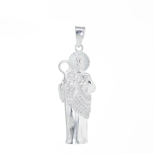 Dije de Plata .925 en  Forma San Judas Tadeo con topacio blanco Mod. DRP078 - Joyería Religiosa