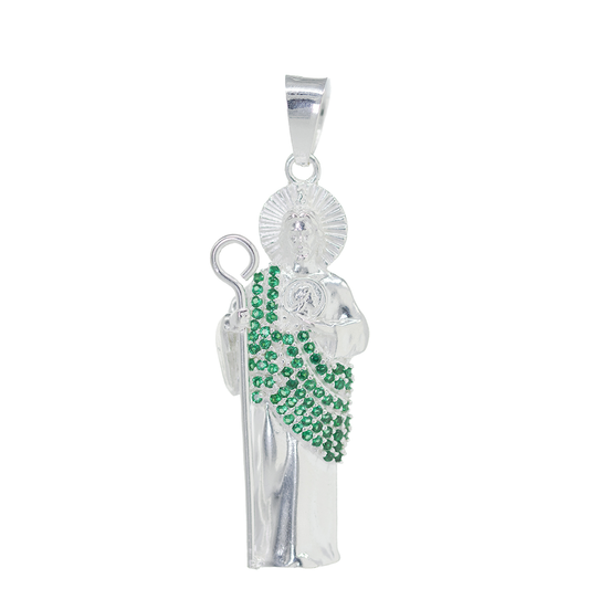 Dije de Plata ley.925 en  Forma San Judas Tadeo con topacio Verde Mod. DRP078VER