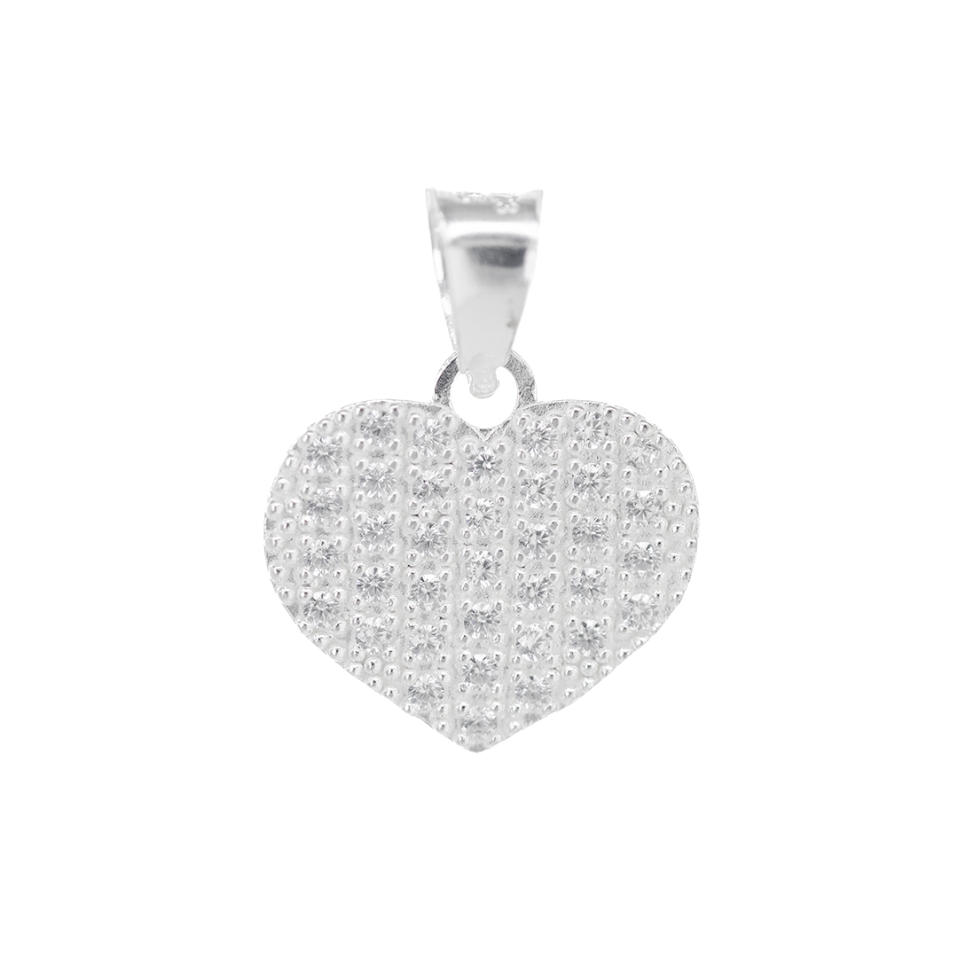 Set de Dije y Cadena de Plata - Corazón Pavé con Zirconias con Cadena Fígaro .925