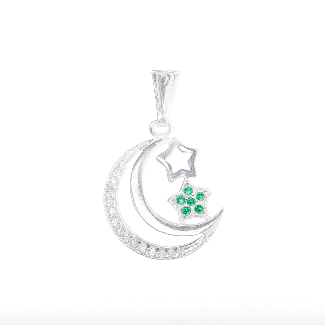 Dije  de Plata Ley .925  en Forma Luna con Estrella con Circonia ERDPP004 - Joyería Celestial