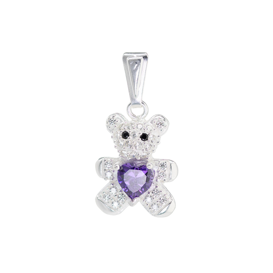 Dije de Plata .925  en  Forma  de Oso con Circonia - Joyería Animal