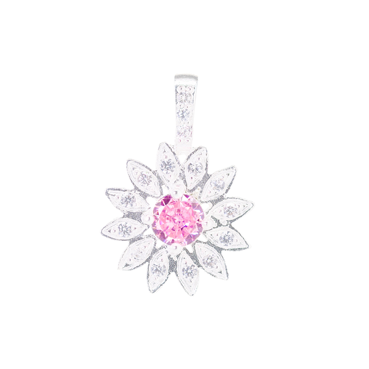 Dije de Plata Ley .925 en Forma de Girasol con Circonia - Joyería Floral