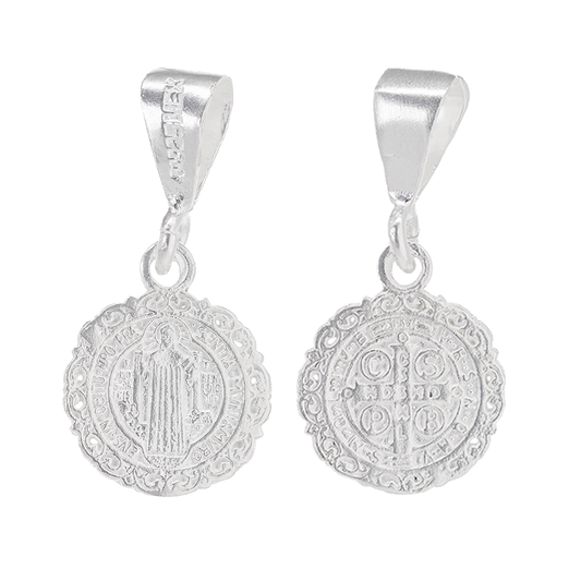 Dije Plata Ley .925  en forma de San Benito (FBD-228) - Joyería Religiosa