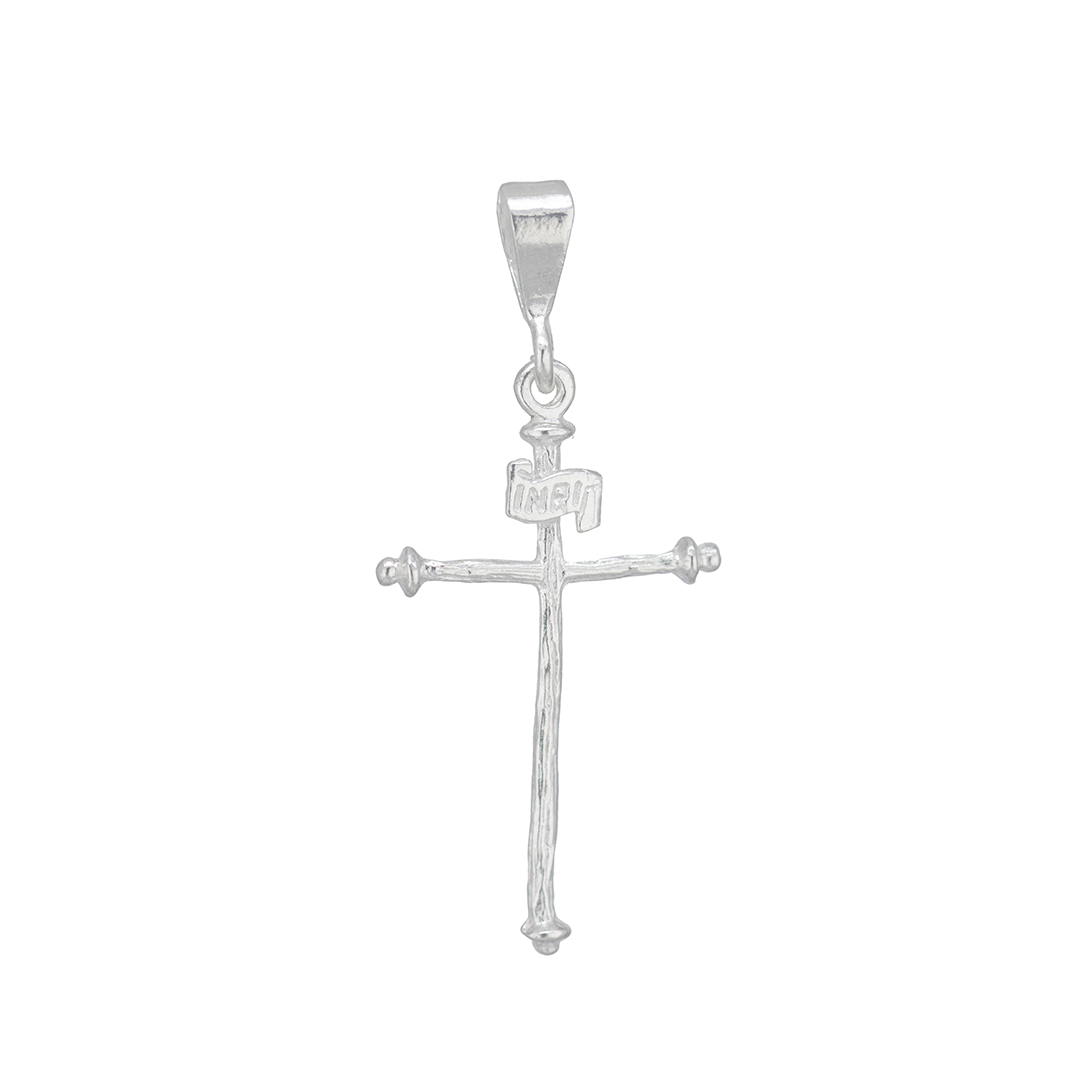 Set de Dije y Cadena en  Plata  Ley .925  , Cruz  con INRI y Cadena Fígaro