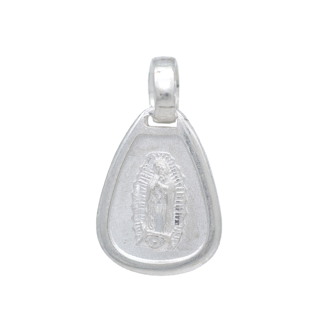 Set de Dije y Cadena  en  Plata ley 925 - Virgen de Guadalupe en Forma Gota con Cadena Fígaro .