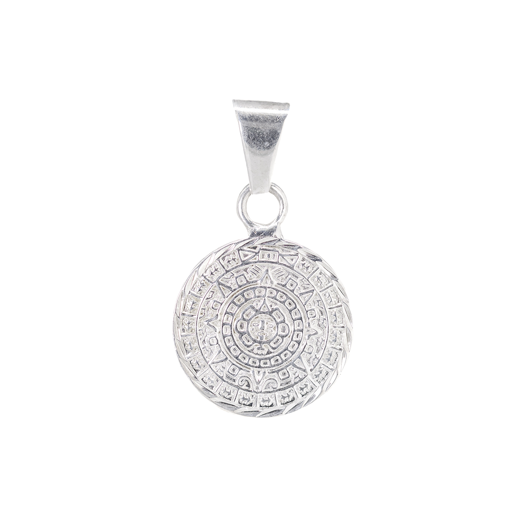 Set de Dije y Cadena de Plata - Calendario Azteca Grande con Cadena Fígaro .925