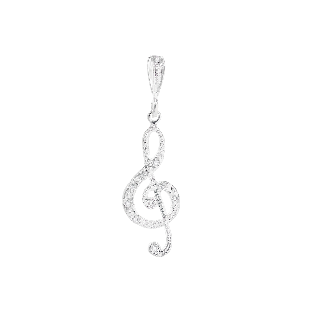 Set de Dije y Cadena de Plata - Clave de Sol con Zirconias con Cadena Fígaro .925