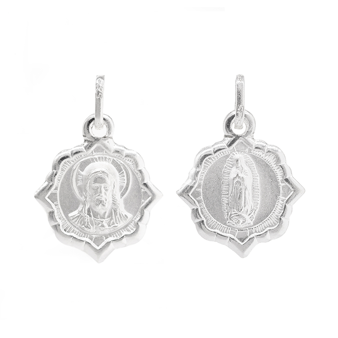 Set de Dije y Cadena de Plata  ley.925- San Judas Tadeo y Virgen de Guadalupe Doble Vista con Cadena Fígaro .925