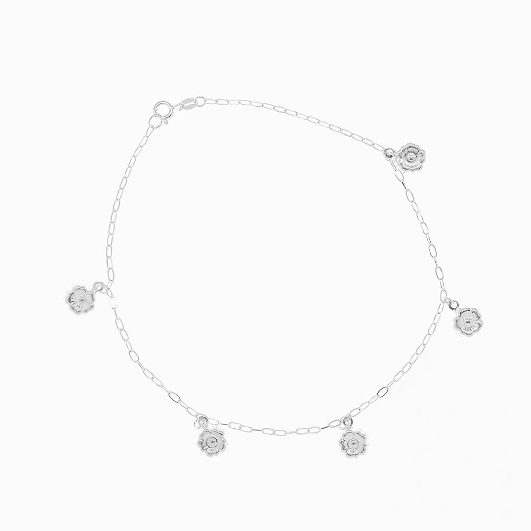 Tobillera de Plata .925 - Dijes de Flor (1mm - 26cm)