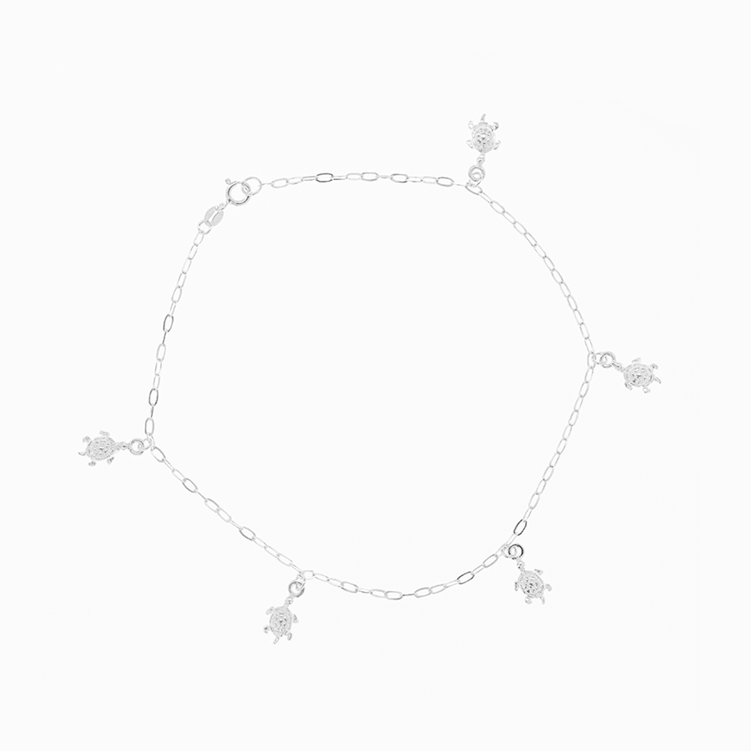 Tobillera de Plata .925 - Dijes de Tortuga (1mm - 25cm)
