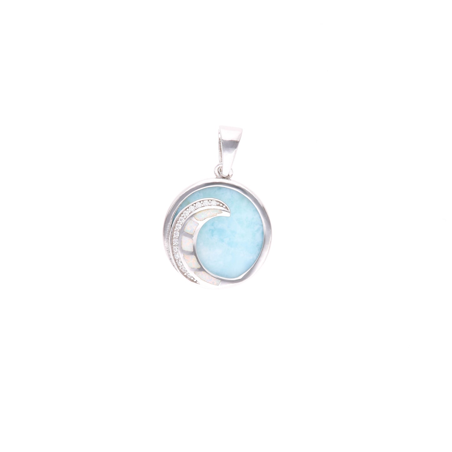Dije Circular Media Luna Larimar en Plata.925