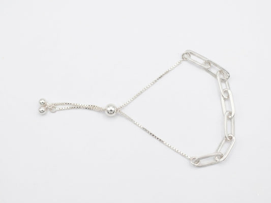 Pulsera de Plata .925 - Paper Clip con Cierre Ajustable Bolo