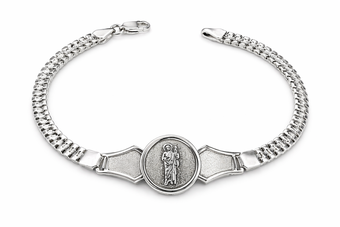 Pulsera de Plata .925 - San Judas Tadeo Cadena Doble
