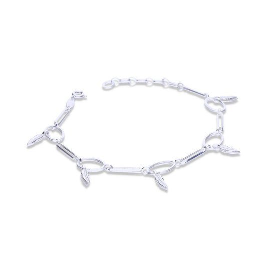 Pulsera Plata .925 con Dijes de Pluma Decorativos Premium 3.5 Gramos - Joyería Libertad Pluma Suprema