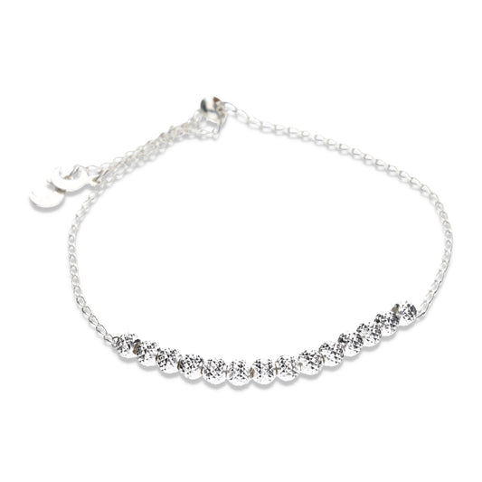 Pulsera Plata .925  Ajustable con Cadena Elegante y Bolitas con Diseño Diamantado Premium 3.0 Gramos - Joyería Elegancia Diamantada