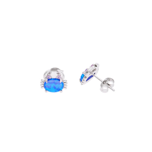 Aretes Cangrejo con Ópalo Azul y Zircones Rosas — Plata .925