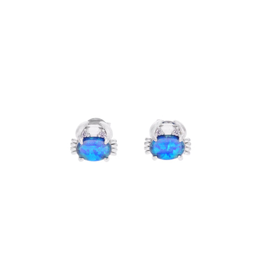 Aretes Cangrejo con Ópalo Azul y Zircones Rosas — Plata .925