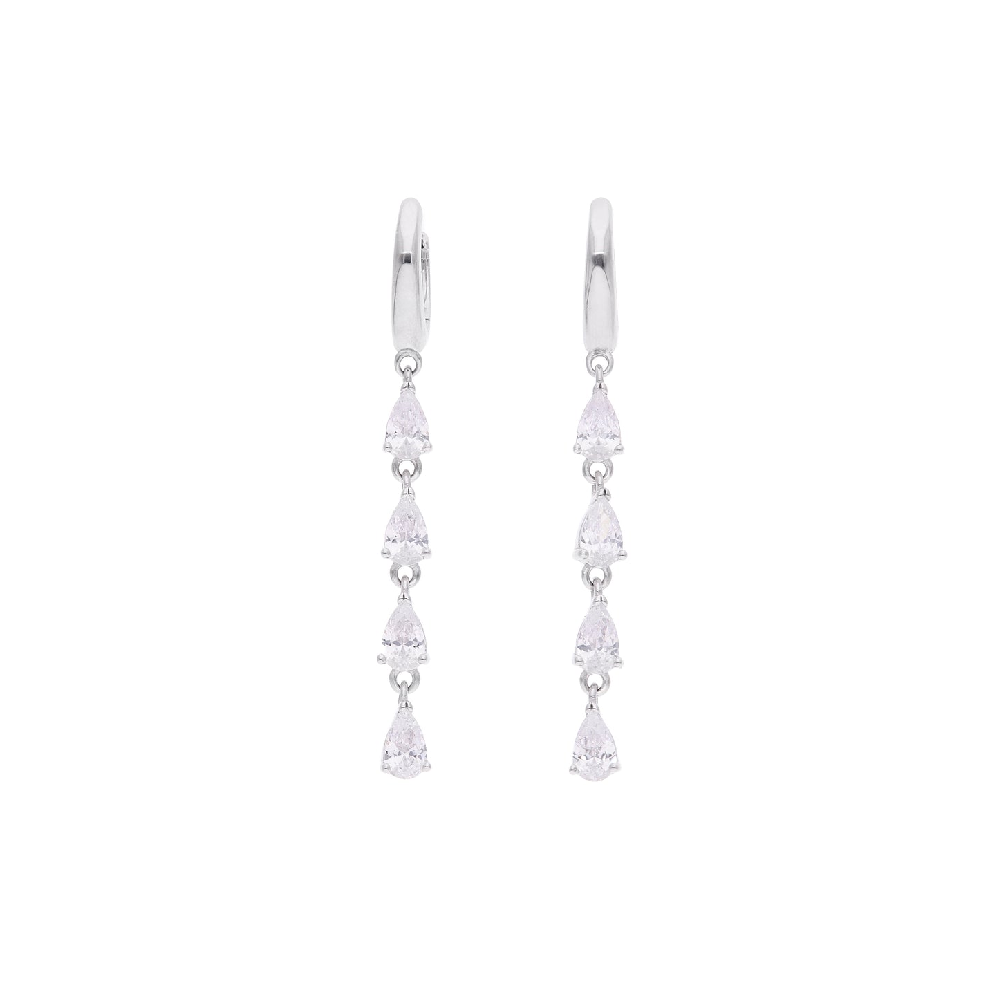 Aretes Colgantes Largos con Cadena de Gotas de Zircón Blanco — Plata .925