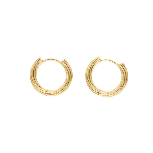 Aretes Argolla Acanalada Dorada — Plata .925 con Chapa de Oro
