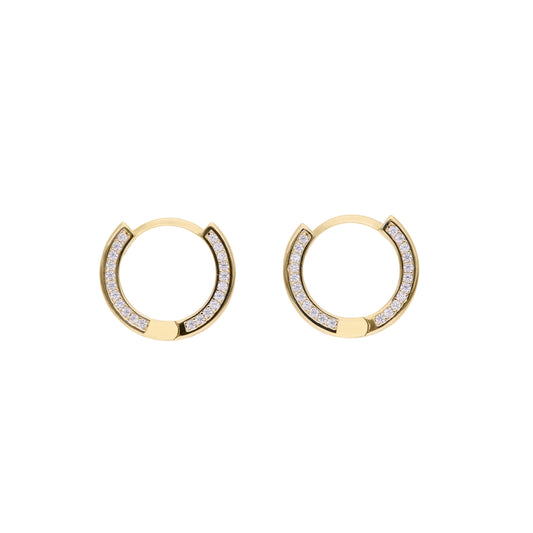 Aretes Argolla Dorada con Doble Hilera de Pavé — Plata .925 y Chapa de Oro