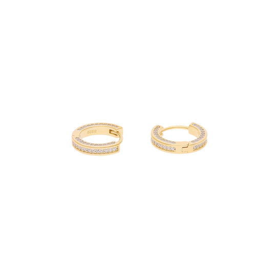 Aretes Argolla Dorada con Doble Hilera de Pavé — Plata .925 y Chapa de Oro