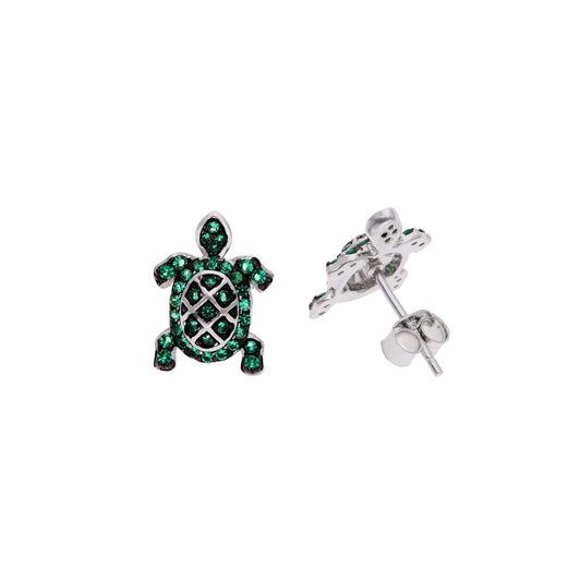 Aretes Tortuga con Zircones Verdes Pavé — Plata .925