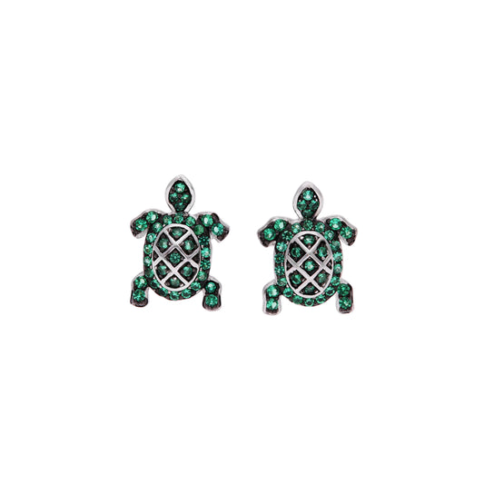 Aretes Tortuga con Zircones Verdes Pavé — Plata .925