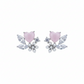 Aretes tope corazón de cuarzo rosa con zircones marquesa blancos y flor de perlas cultivadas en plata .925