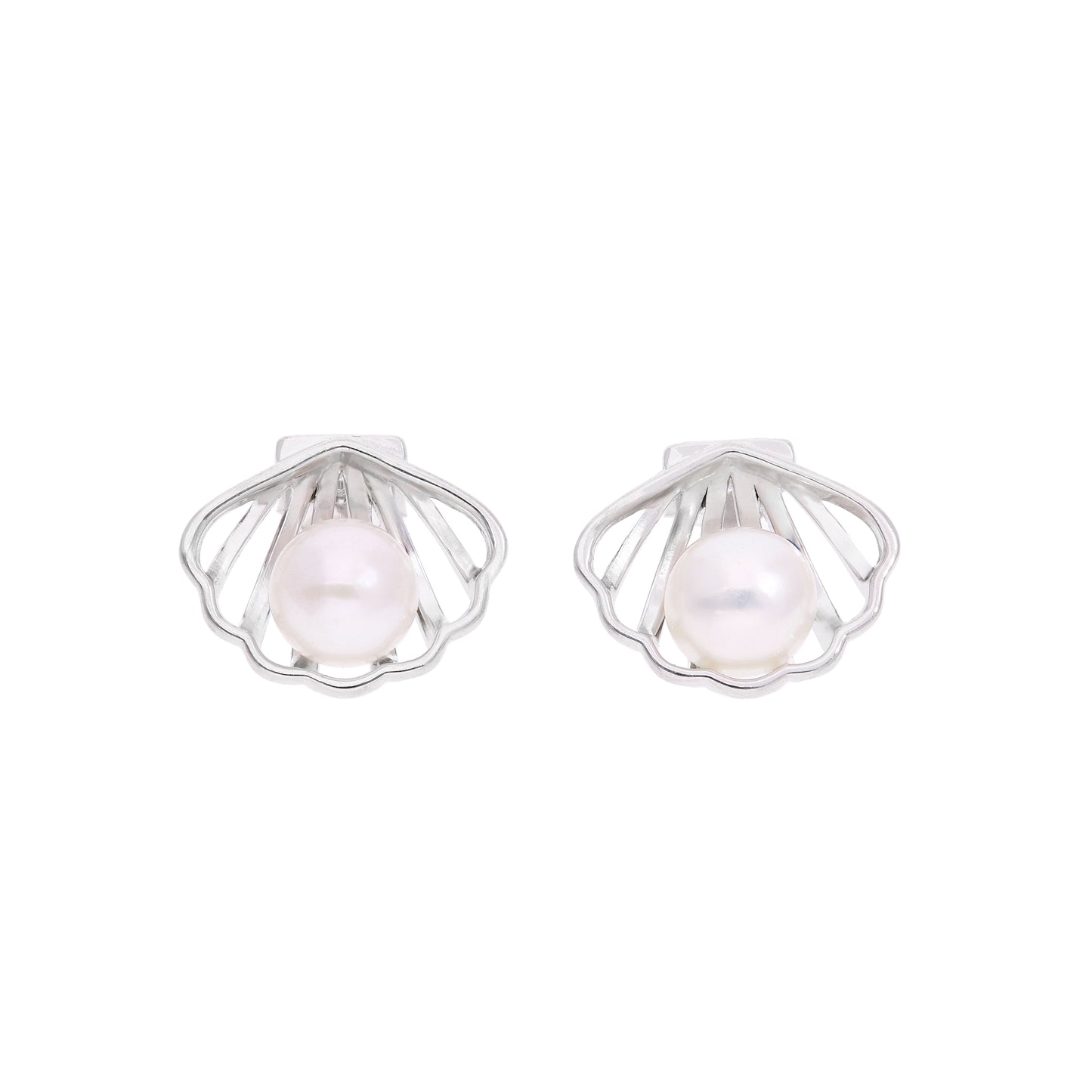 Aretes Concha Calada con Perla Cultivada — Plata .925