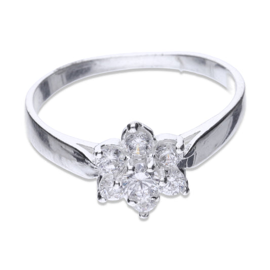 Anillo Plata .925 con Topacio Blanco de una Flor Talla 6, 7, 8, 9 RJAD028- Joyería Elegante