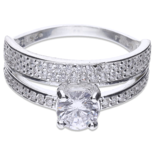 Anillo Plata .925 con Topacio Blanco de Doble Talla 6, 7, 8, 9 RJAD026 - Joyería Elegante