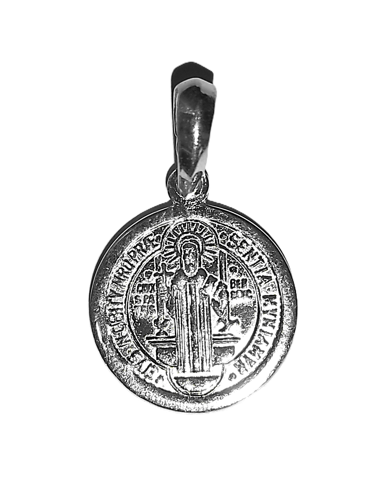 Medalla de Plata .925 - San Benito Redonda Pequeña Pulida Brillante