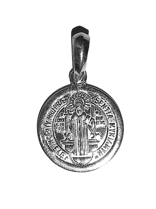 Medalla de Plata .925 - San Benito Redonda Pequeña Pulida Brillante