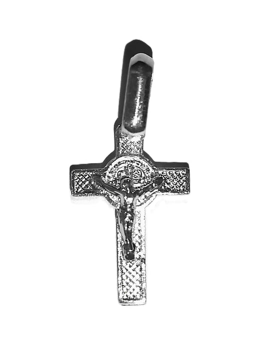 Dije de Plata .925 - Cruz con Cristo y Textura Cuadriculada Diamantada Rodio Negro