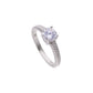 Anillo de Plata .925 - Solitario con Banda Texturizada Cuerda Trenzada y Zircón Blanco en Corona de Cuatro Garras