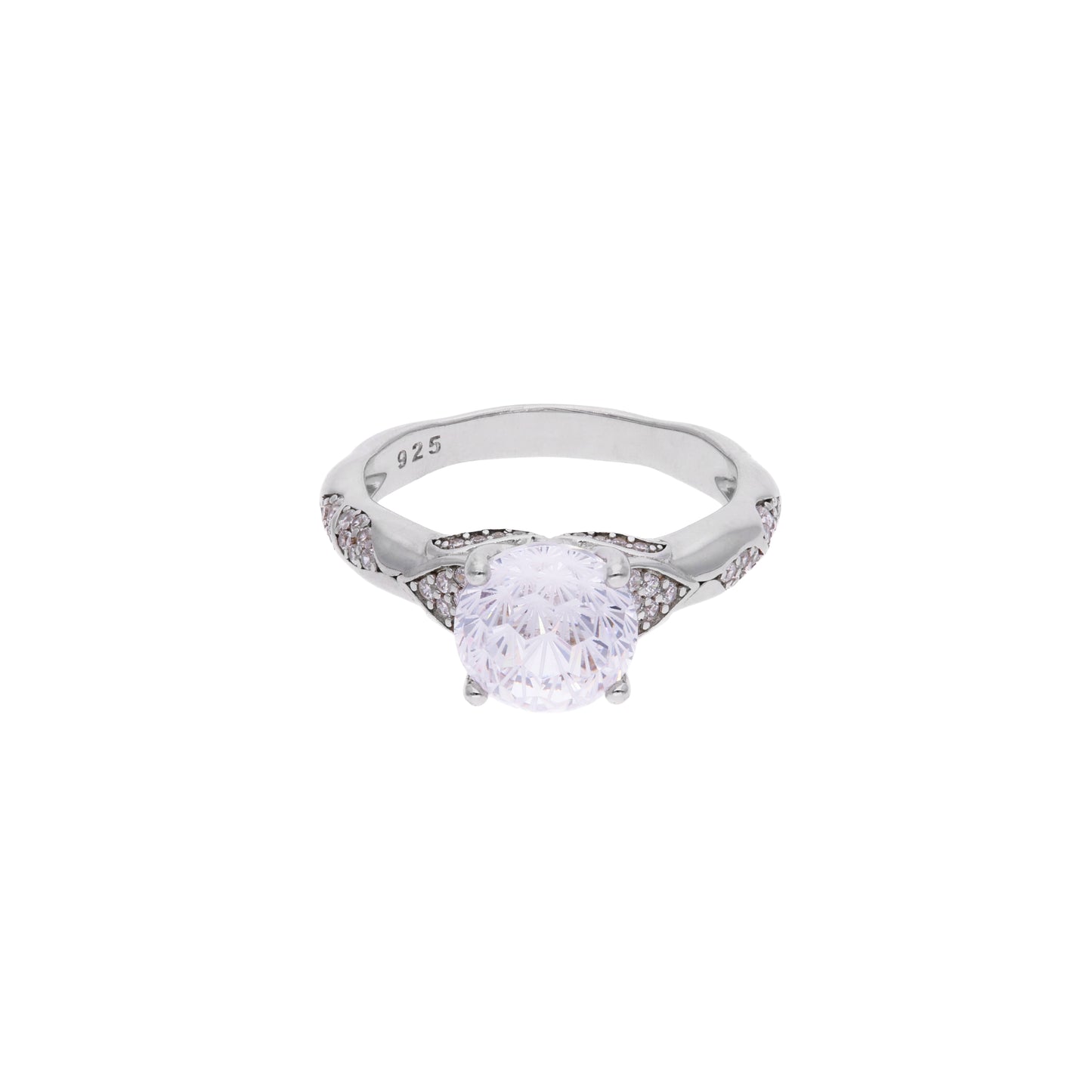 Anillo de Plata .925 - Solitario con Hombros de Pavé Doble Fila y Zircón Blanco Cushion — Variante Talla 6-9