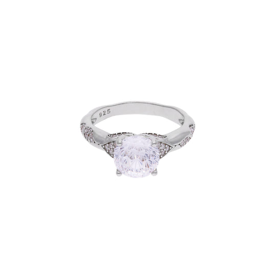 Anillo de Plata .925 - Solitario con Hombros de Pavé Doble Fila y Zircón Blanco Cushion — Variante Talla 6-9