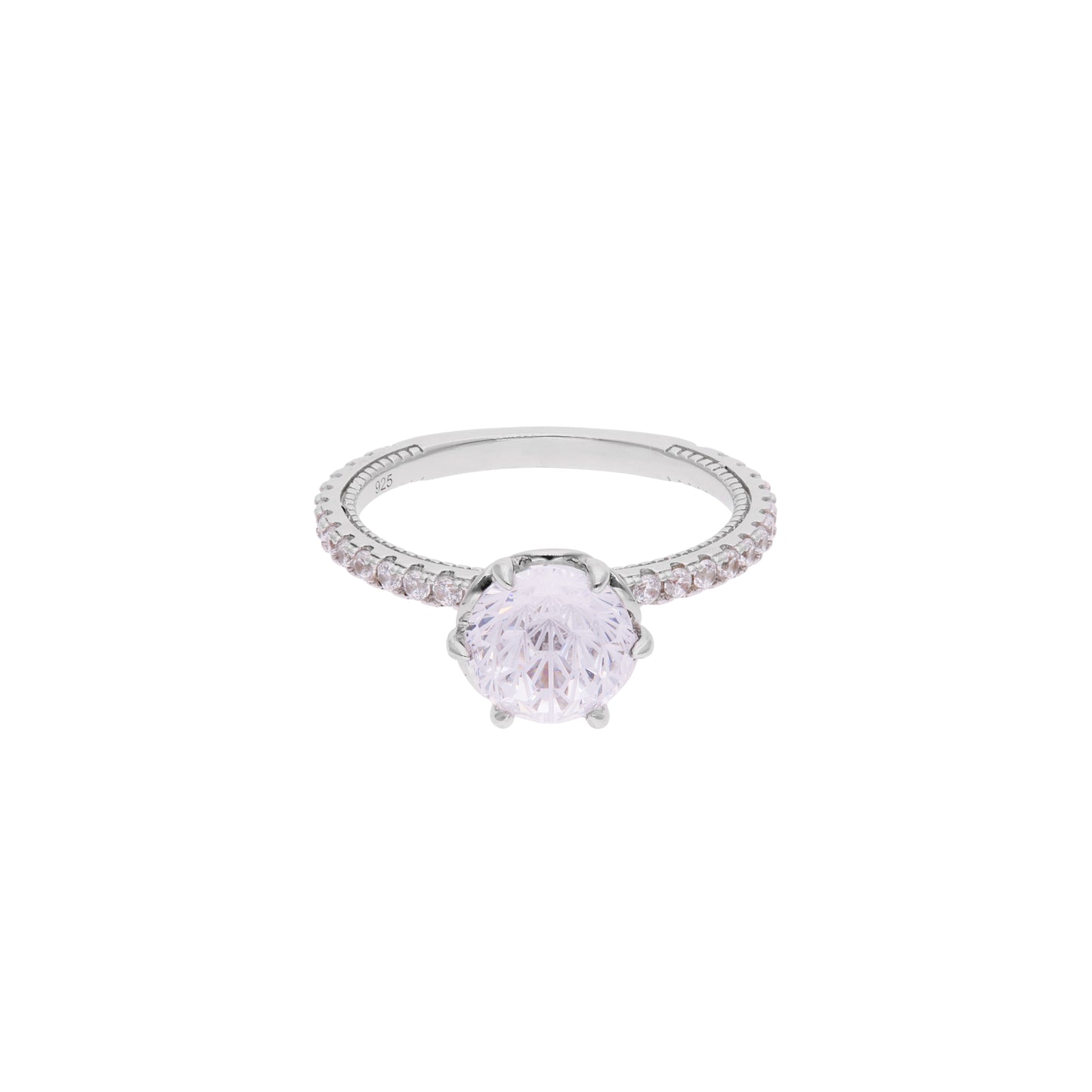 Anillo de Plata .925 - Solitario con Hombros de Pavé Doble Fila y Zircón Blanco Cushion — Accent Stones